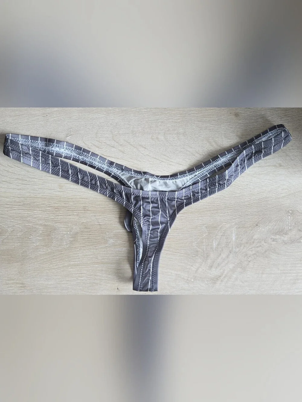Men's Pinstripe Low-Rise Pouch Thong - Gray